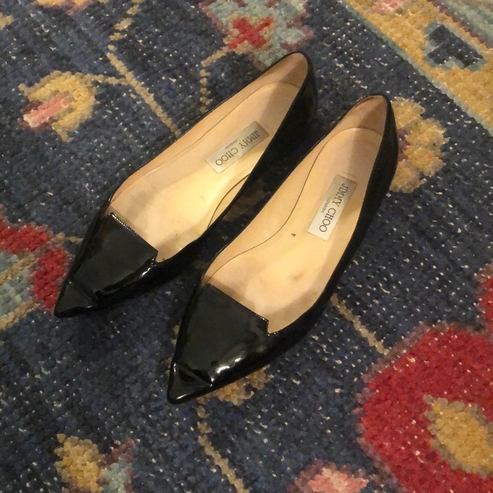 Jimmy Choo Attila Black Patent Leather Flats 39